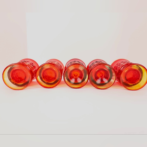 Amberina Daisy Button Glasses Set Of 5 Red Orange Art Glass 3.75 " Tall Vintage - Picture 15 of 16